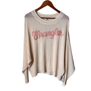 Wrangler Retro Gauzy Knit Sweater XL Cream Pink Logo Oversized Cozy Western